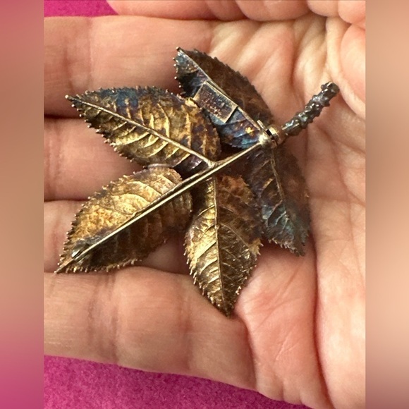 Sterling silver Brooch Flora Danica Denmark Acorn Leaves By Eggert vintage 0667 - Picture 10 of 12